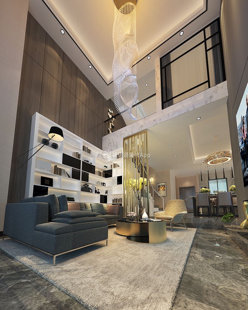 210平现代简约风格别墅客厅水晶灯吊顶装修设计图