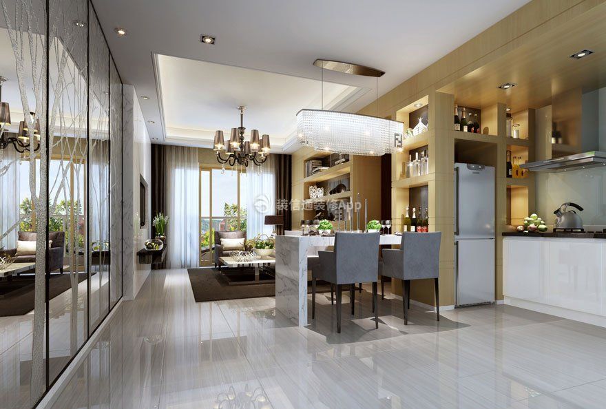 雍景湾现代简约125平三居室客餐厅装修案例