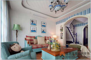 翰林尊府109平地中海风格客厅沙发摆放设计效果图