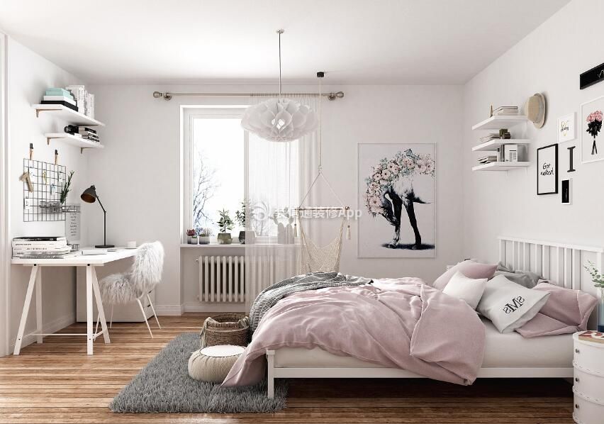 80平北欧风格房屋卧室床头置物架装潢设计图