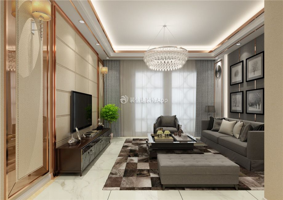 龙湖天鉅新中式风格101平米客厅装修效案例