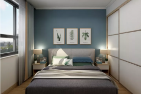 中冶世家136平现代风格三居卧室蓝色背景墙设计图