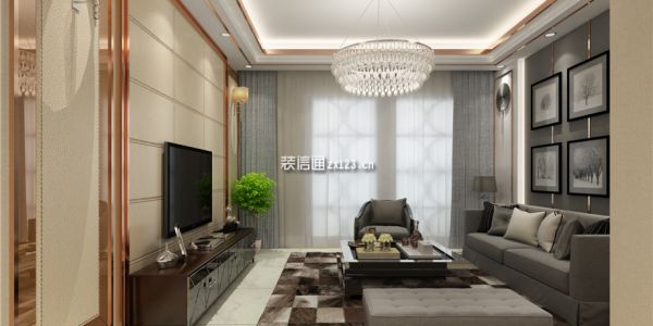 龙湖天鉅新中式风格101平米三室装修效果图