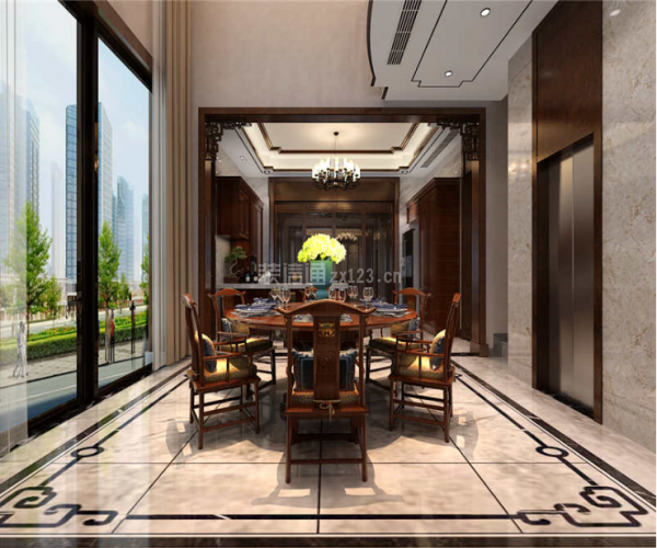 合肥中海央墅368平新中式风格餐厅装修效果图