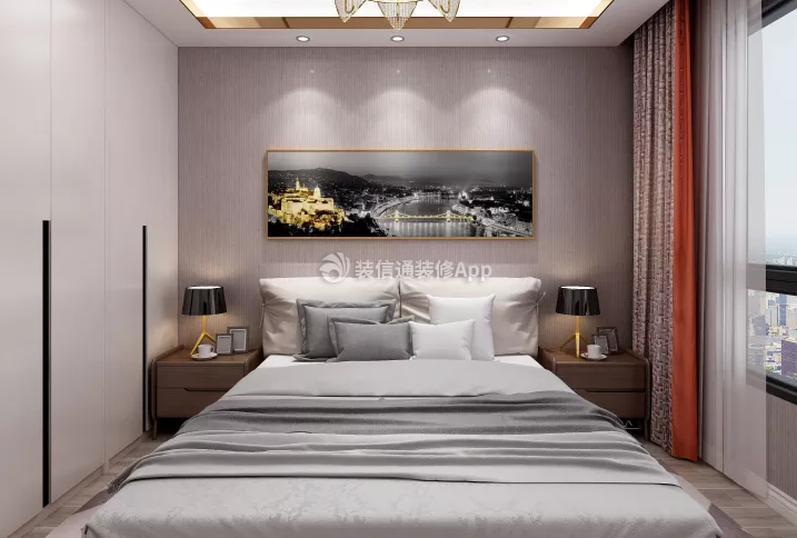 鹿鸣苑现代风格家庭卧室床头背景墙挂画图片