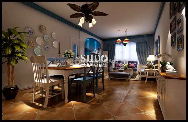 60平米二居室美式风格餐厅装修效果图片