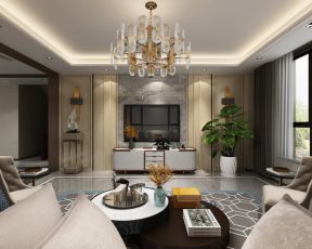 上海保利叶230平米中式别墅客厅装修设计效果图
