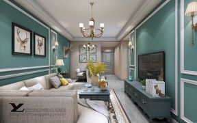 丹轩梓园90平米二居美式沙发背景墙装修设计效果图 
