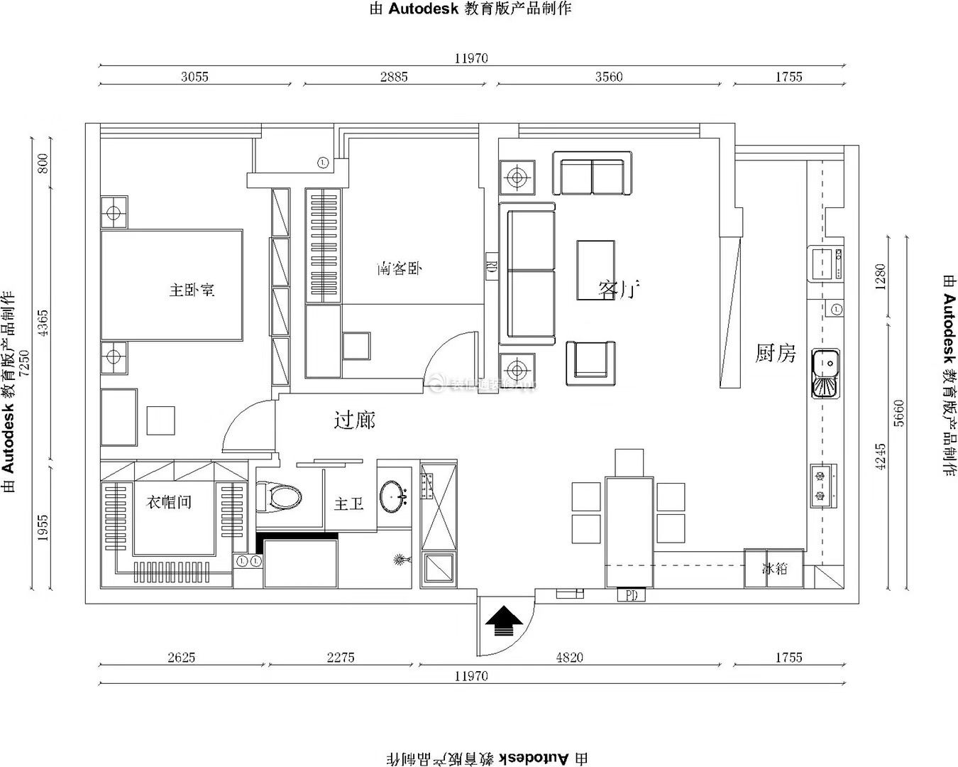 新世界102平米三居现代平面图