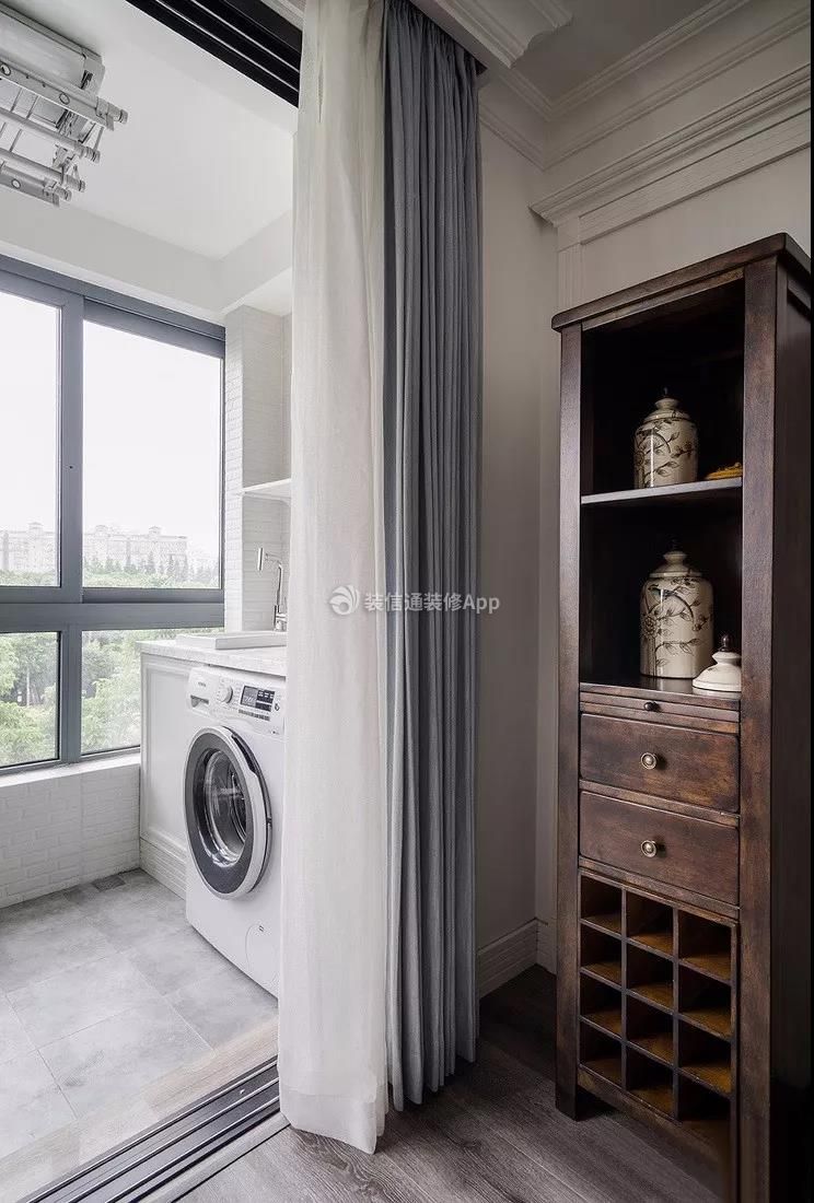 首开琅樾100平美式风格阳台洗衣机柜设计效果图