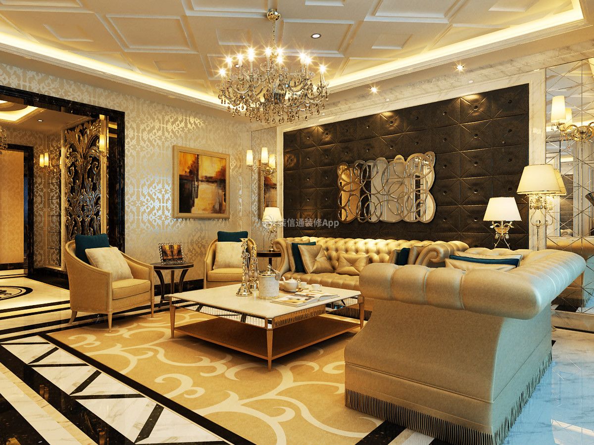 中海紫玉华府166平米四居欧式客厅装修设计效果图