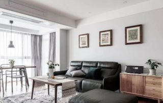 90平欧式风格小户型三房客厅真皮沙发设计效果图