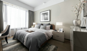 保利天悦107平现代风格卧室床头背景墙装潢设计