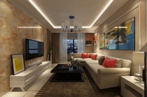 首创光和城96平现代风格客厅布艺沙发设计装修图