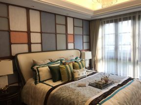 祥生西湖公馆新中式卧室床头造型装修图片