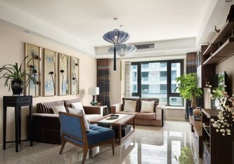 蓝光COCO香江新中式112平三居室装修案例
