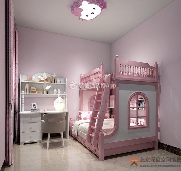 126平现代温馨儿童房粉色背景墙装修设计图