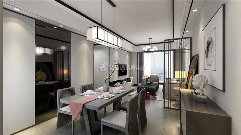 正黃金色領(lǐng)地85平米三居室中式餐廳裝修設(shè)計(jì)效果圖