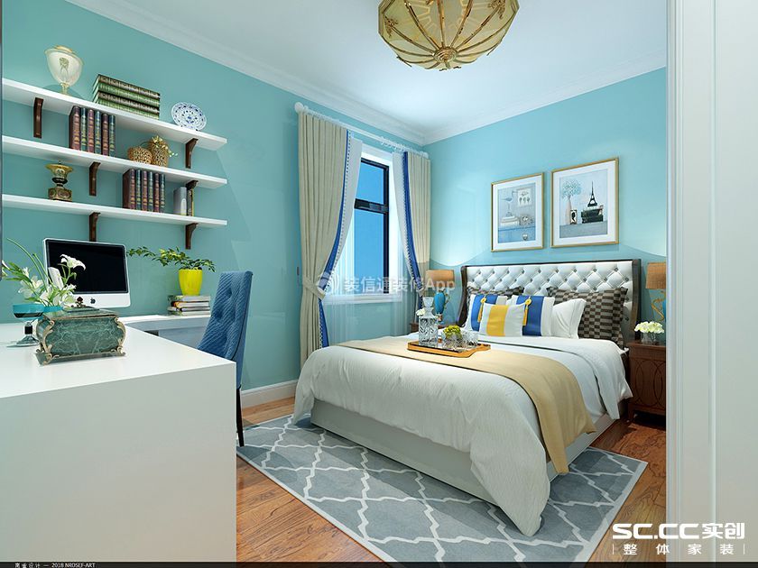 两居室95平米美式风格卧室装修效果图片赏析