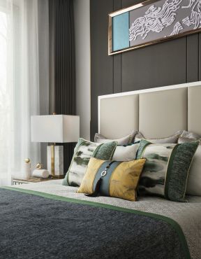 御景龙湾新中式风格家庭卧室台灯设计效果图