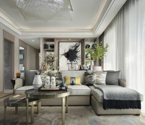御景龙湾新中式风格三居客厅转角沙发图片欣赏
