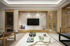 三里花城112平新中式风格客厅电视柜设计效果图