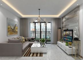 漓江大美92平现代简约客厅白色茶几设计图片
