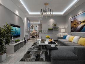 钦林家园119平现代风格客厅转角布艺沙发设计效果图