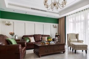 华侨城156平米美式风格三居室沙发背景墙装修设计效果图