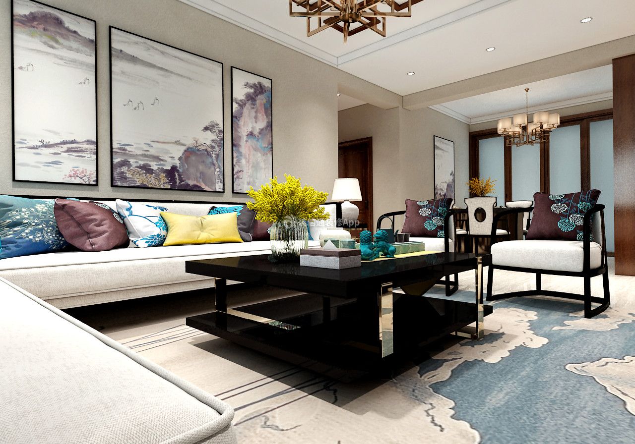 碧桂园繁华里120平中式风格客厅整体装潢设计图