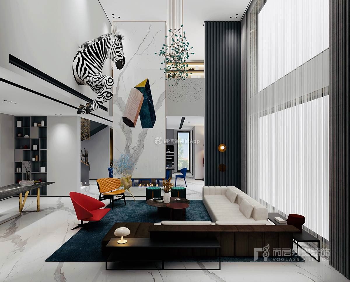 硅谷别墅现代风格客厅窗帘装修效果图片