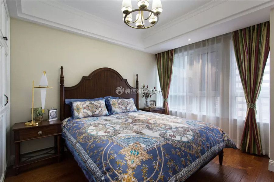 锦江·城市花园四居142平美式风格卧室实木床效果图