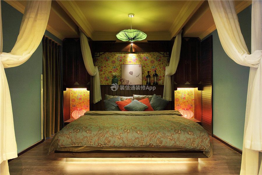 中德英伦德邦三居139平混搭风格卧室床幔效果图片