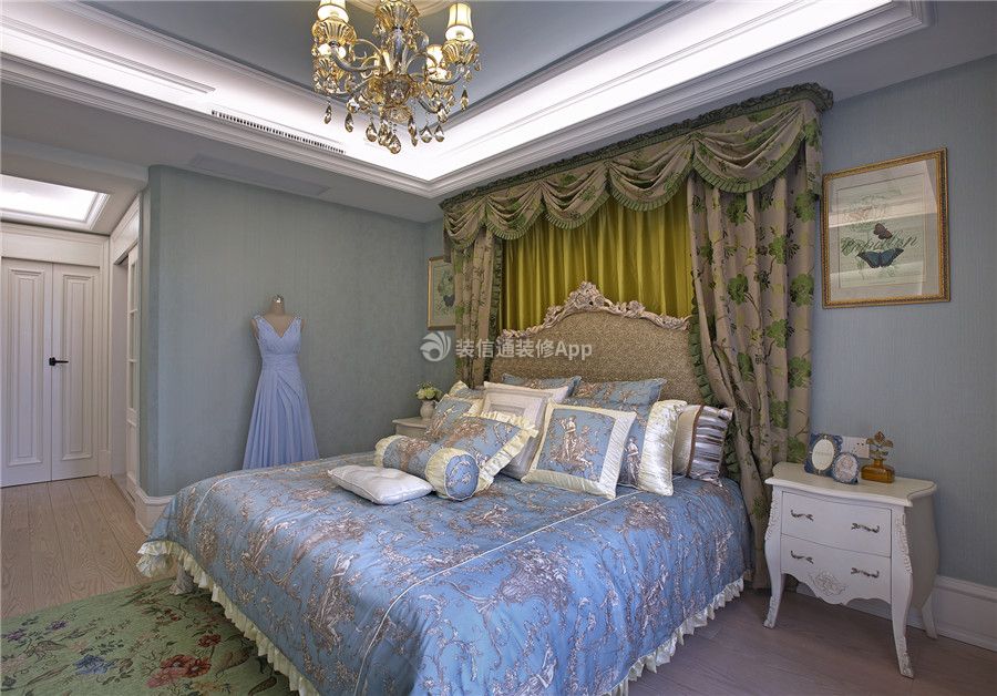 保利狮子湖三居101平法式风格卧室装饰设计效果图