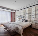 新世界190平跃层新中式风格卧室床头装修设计