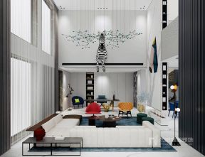 硅谷别墅现代风格客厅白色沙发装修效果图