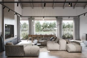 南湖国际350平别墅混搭风格客厅布艺沙发装修图片