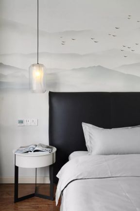 山水雅居160平现代中式风格卧室床头柜设计效果图