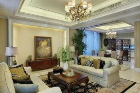 蓝光长岛国际社区130平美式风格客厅实木茶几图片