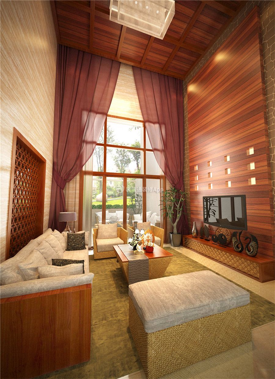 隆鑫十里画卷三居139平地中海风格客厅木质电视背景墙设计