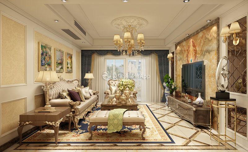 蓝光雍锦里欧式90平三居室客厅装修案例