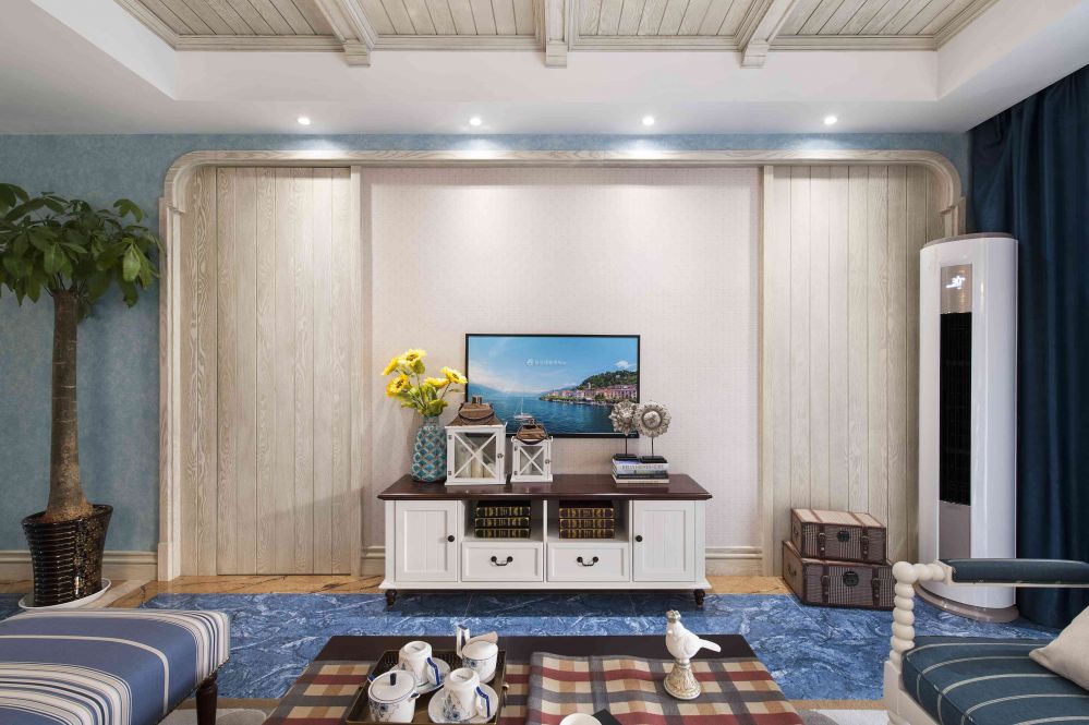 120平米三居室地中海风格电视背景墙装修设计效果图