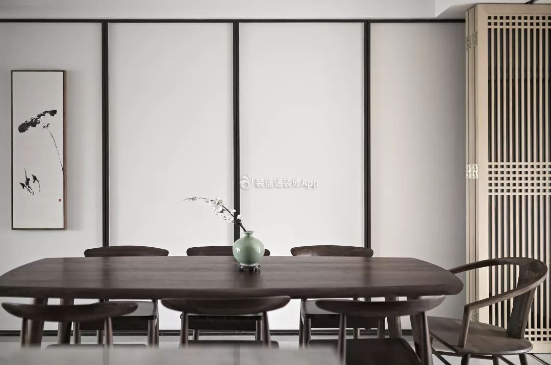 明珠皇冠135平米四居室新中式风格餐桌装修设计效果图