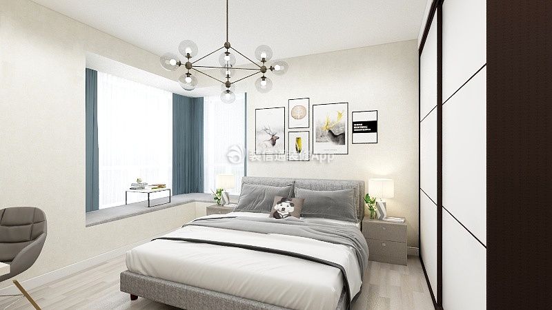 布鲁斯90平方现代风格家庭卧室飘窗设计装修效果图