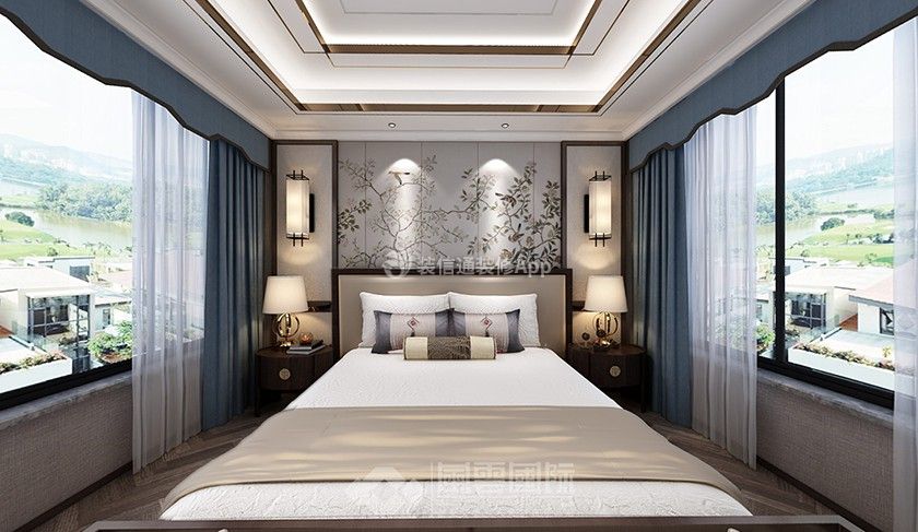 观澜时代470平米新中式别墅卧室装修设计效果图
