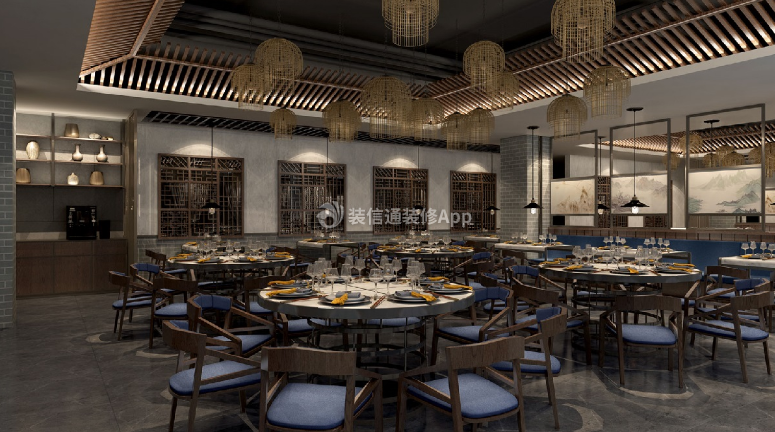 新中式1800㎡朝天下中餐廳室內(nèi)裝修效果圖