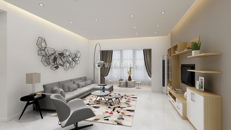 布鲁斯90平方现代风格家庭客厅灰色沙发装修效果图