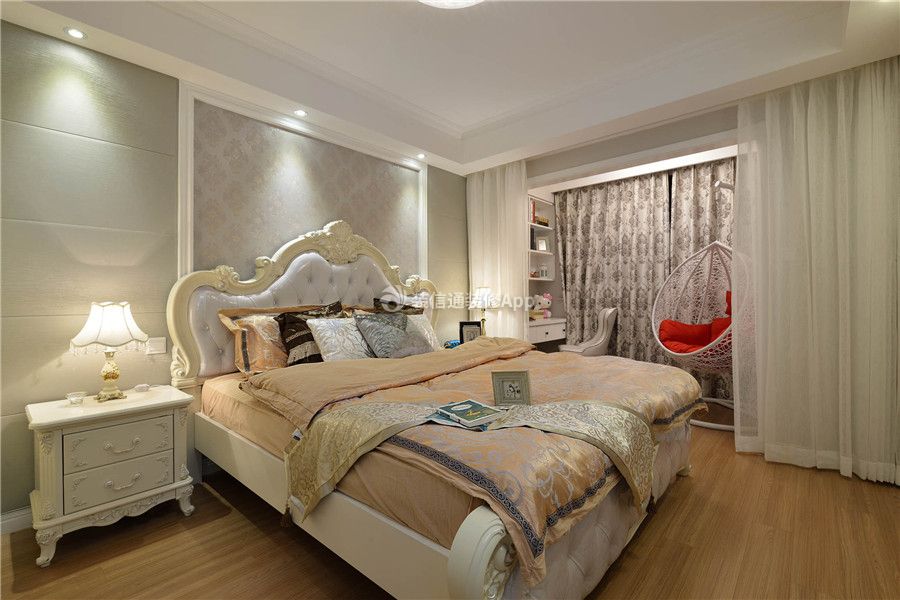 隆鑫十里画卷三居139平欧式风格卧室床边柜设计