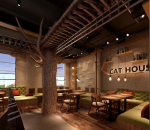 时尚工业风160㎡猫屋咖啡店吊顶装修效果图