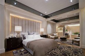 绿地海珀香庭177平大平层简欧风格卧室床头背景墙灯带效果图片